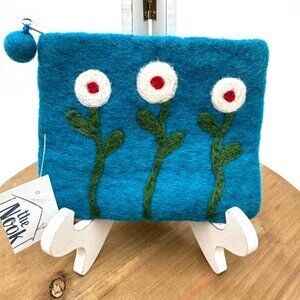 BNB Crafts Fair Trade Handmade Wool Felt Pouch Handcrafted NWT Teal blue coin ch